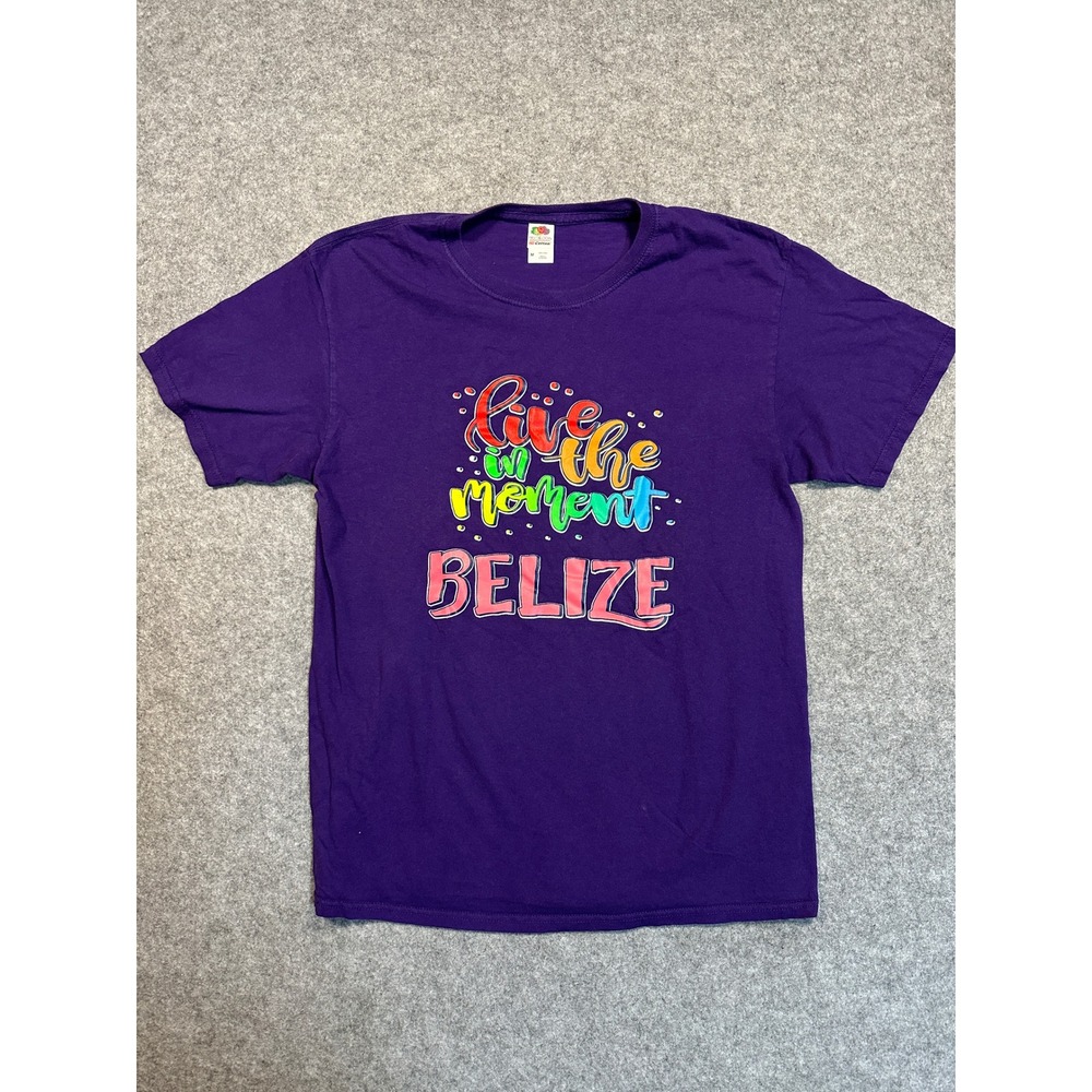 Fruit of the Loom Womens Purple Live in the Moment Belize Graphic T-Shirt Medium